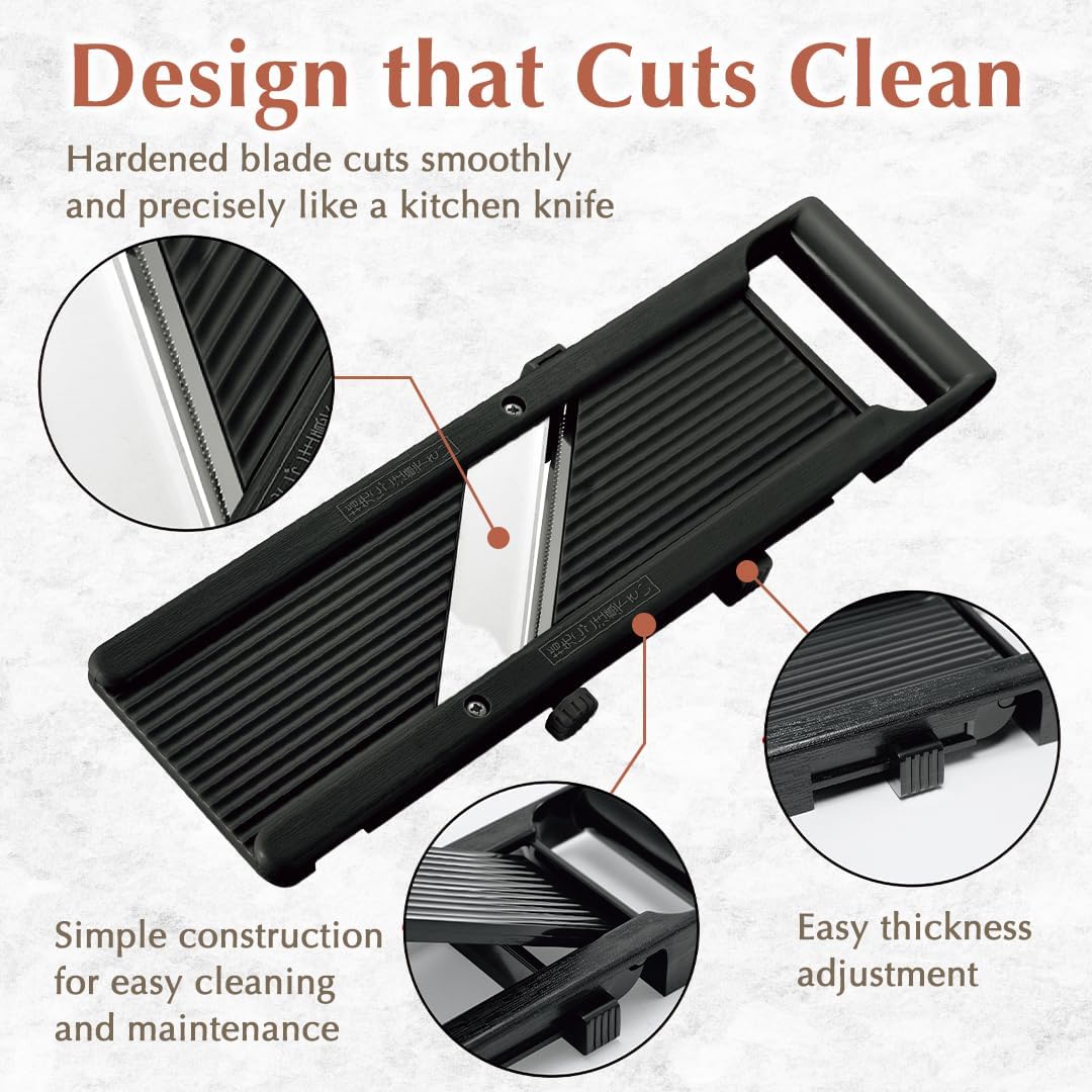 SAMURAI Slicer Japanese Mandoline Vegetable Slicer Made in Japan Adjustable Slice Thickness Stainless Steel Blade (Wide)