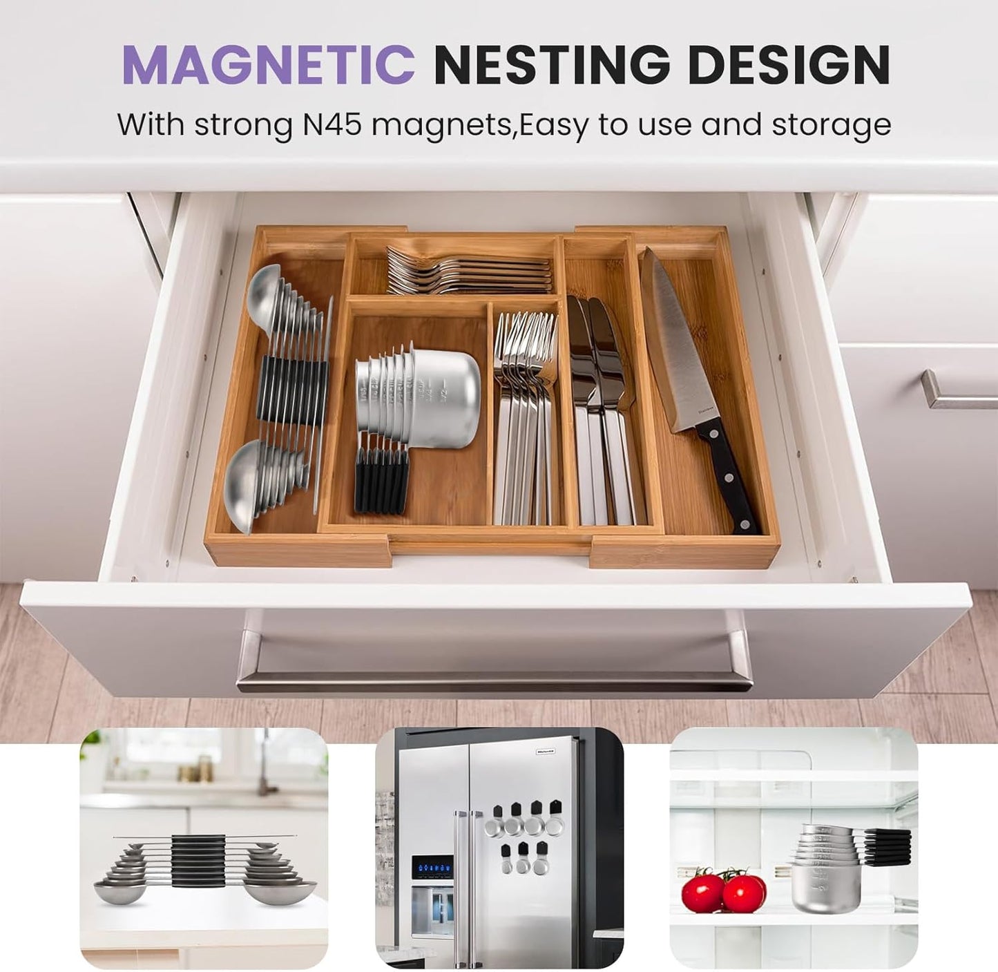 Magnetic Measuring Cups and Spoons Set-Heavy Duty 304 Stainless Steel，Double Measurement Markings，Set of 16 with Leveler for Measure Dry and Liquid Ingredients