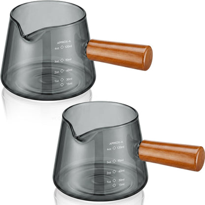 2 Pcs Espresso Cups, Espresso Shot Glasses with V-shaped Spouts and Handle, Small Cute Glass Measuring Cup, Milk Frothing Pitcher for Coffee Bar Accessories(4 OZ,Simple Style,Black)
