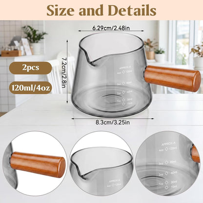 2 Pcs Espresso Cups, Espresso Shot Glasses with V-shaped Spouts and Handle, Small Cute Glass Measuring Cup, Milk Frothing Pitcher for Coffee Bar Accessories(4 OZ,Simple Style,Black)