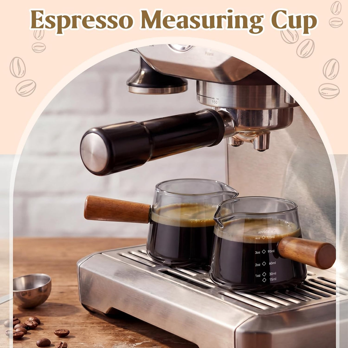2 Pcs Espresso Cups, Espresso Shot Glasses with V-shaped Spouts and Handle, Small Cute Glass Measuring Cup, Milk Frothing Pitcher for Coffee Bar Accessories(4 OZ,Simple Style,Black)