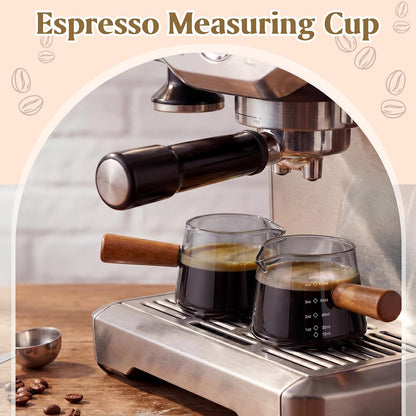 2 Pcs Espresso Cups, Espresso Shot Glasses with V-shaped Spouts and Handle, Small Cute Glass Measuring Cup, Milk Frothing Pitcher for Coffee Bar Accessories(4 OZ,Simple Style,Black)