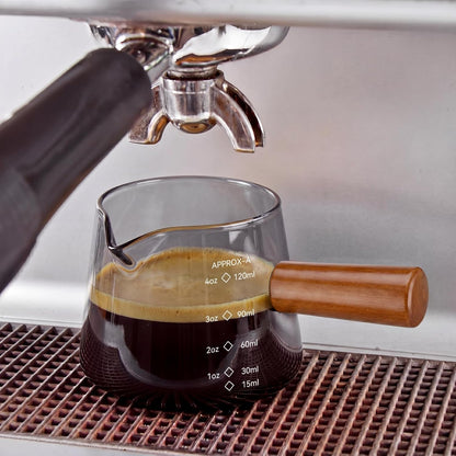 2 Pcs Espresso Cups, Espresso Shot Glasses with V-shaped Spouts and Handle, Small Cute Glass Measuring Cup, Milk Frothing Pitcher for Coffee Bar Accessories(4 OZ,Simple Style,Black)