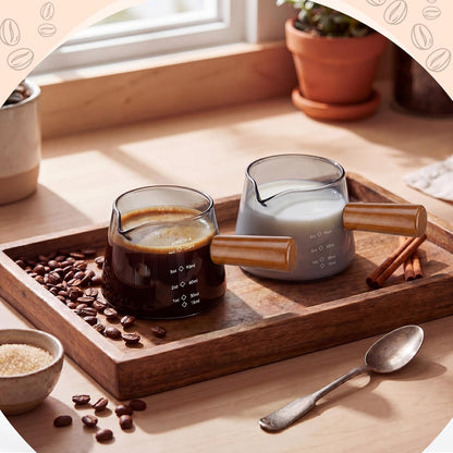 2 Pcs Espresso Cups, Espresso Shot Glasses with V-shaped Spouts and Handle, Small Cute Glass Measuring Cup, Milk Frothing Pitcher for Coffee Bar Accessories(4 OZ,Simple Style,Black)