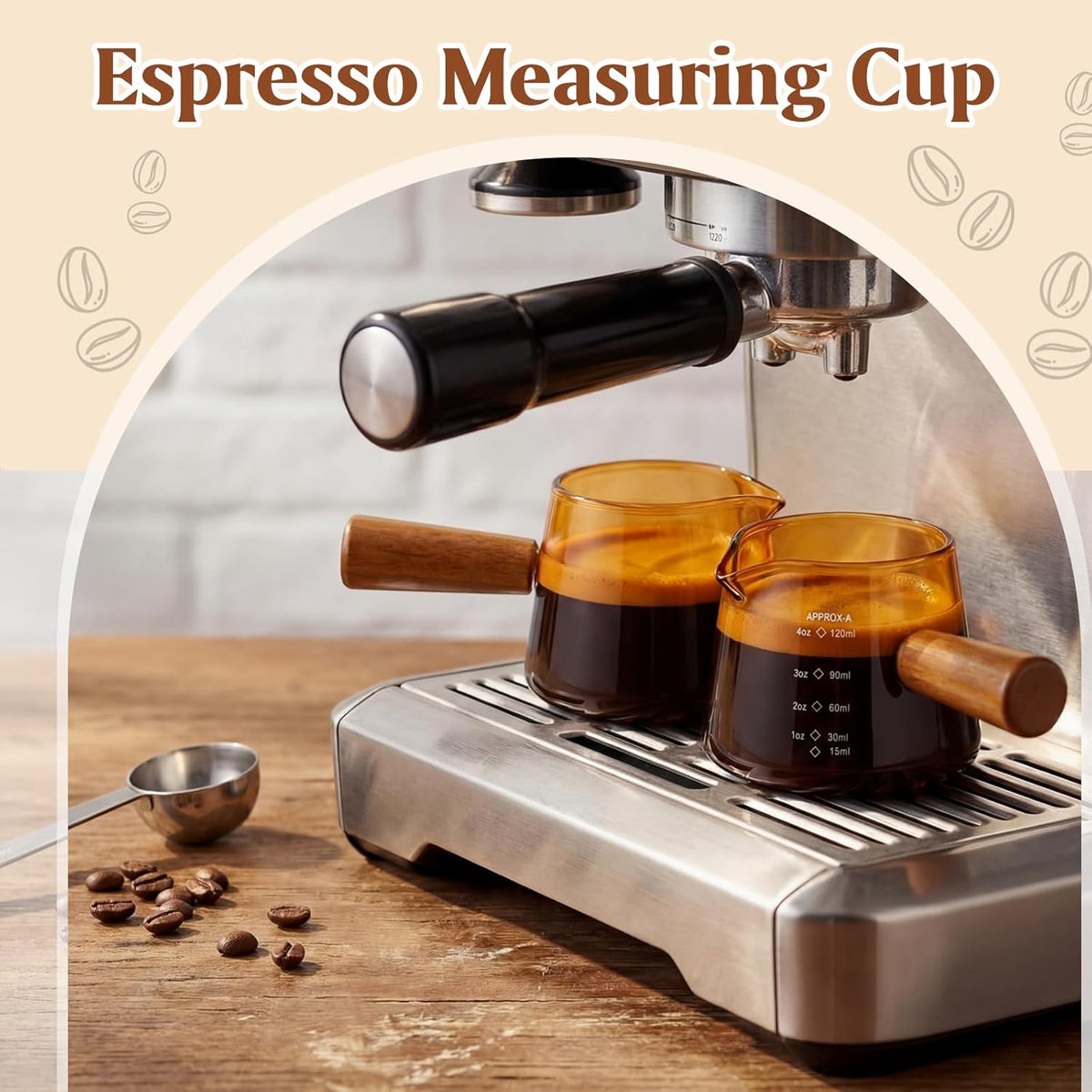 2 Pcs Espresso Cups, Espresso Shot Glasses with V-shaped Spouts and Handle, Small Cute Glass Measuring Cup, Milk Frothing Pitcher for Coffee Bar Accessories(4 OZ,Simple Style,Black)