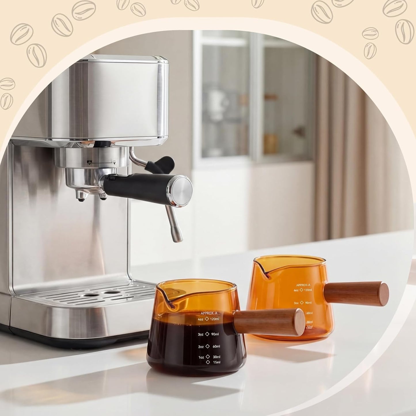 2 Pcs Espresso Cups, Espresso Shot Glasses with V-shaped Spouts and Handle, Small Cute Glass Measuring Cup, Milk Frothing Pitcher for Coffee Bar Accessories(4 OZ,Simple Style,Black)