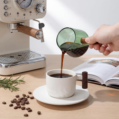 2 Pcs Espresso Cups, Espresso Shot Glasses with V-shaped Spouts and Handle, Small Cute Glass Measuring Cup, Milk Frothing Pitcher for Coffee Bar Accessories(4 OZ,Simple Style,Black)