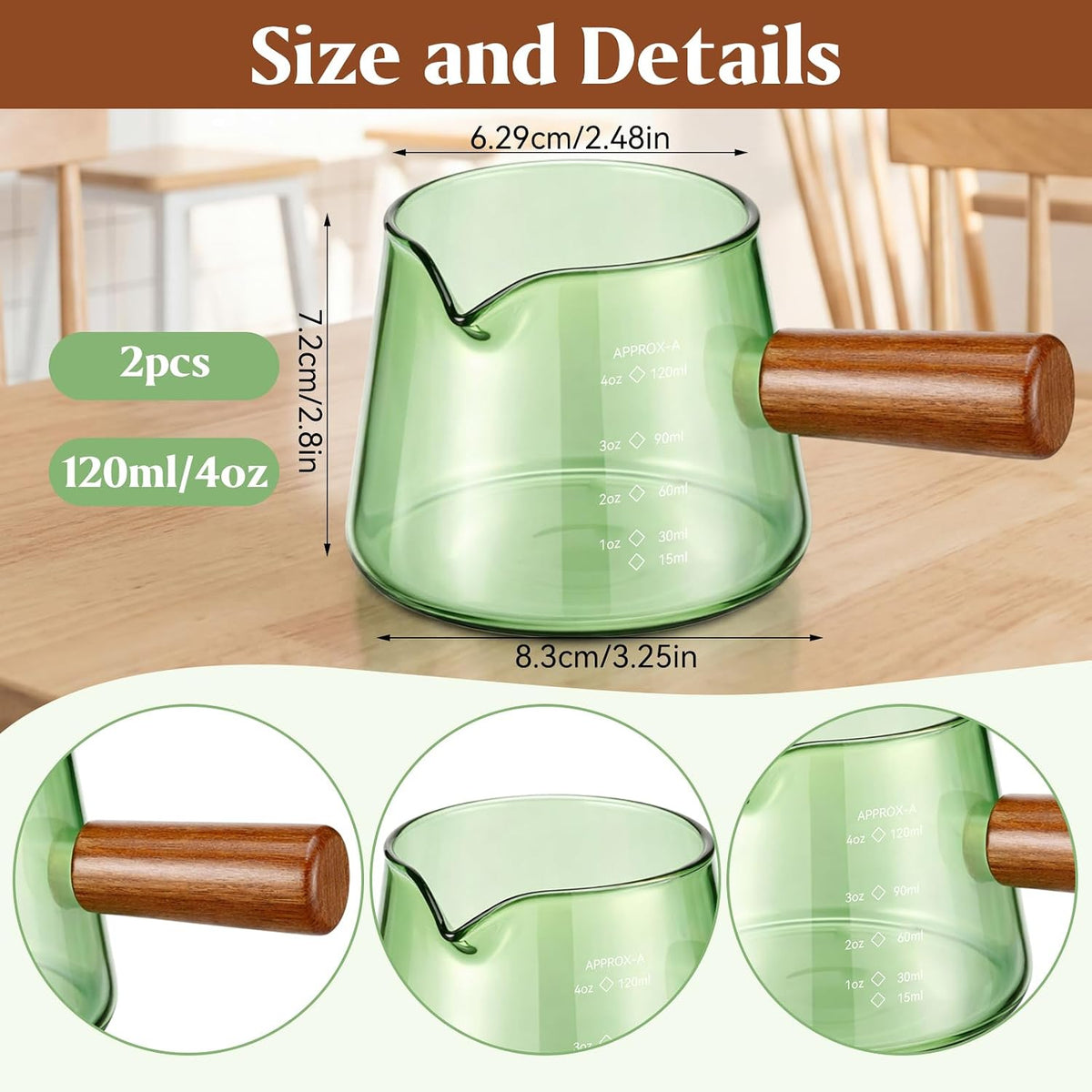 2 Pcs Espresso Cups, Espresso Shot Glasses with V-shaped Spouts and Handle, Small Cute Glass Measuring Cup, Milk Frothing Pitcher for Coffee Bar Accessories(4 OZ,Simple Style,Black)