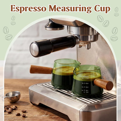 2 Pcs Espresso Cups, Espresso Shot Glasses with V-shaped Spouts and Handle, Small Cute Glass Measuring Cup, Milk Frothing Pitcher for Coffee Bar Accessories(4 OZ,Simple Style,Black)