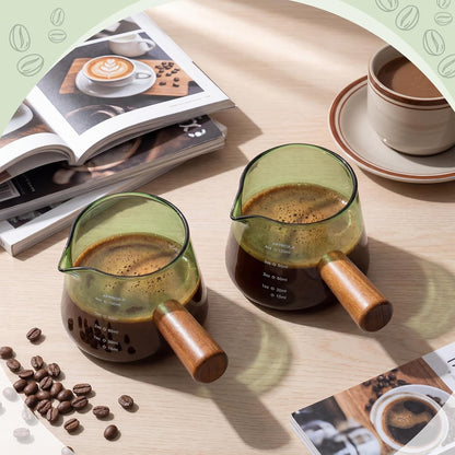 2 Pcs Espresso Cups, Espresso Shot Glasses with V-shaped Spouts and Handle, Small Cute Glass Measuring Cup, Milk Frothing Pitcher for Coffee Bar Accessories(4 OZ,Simple Style,Black)