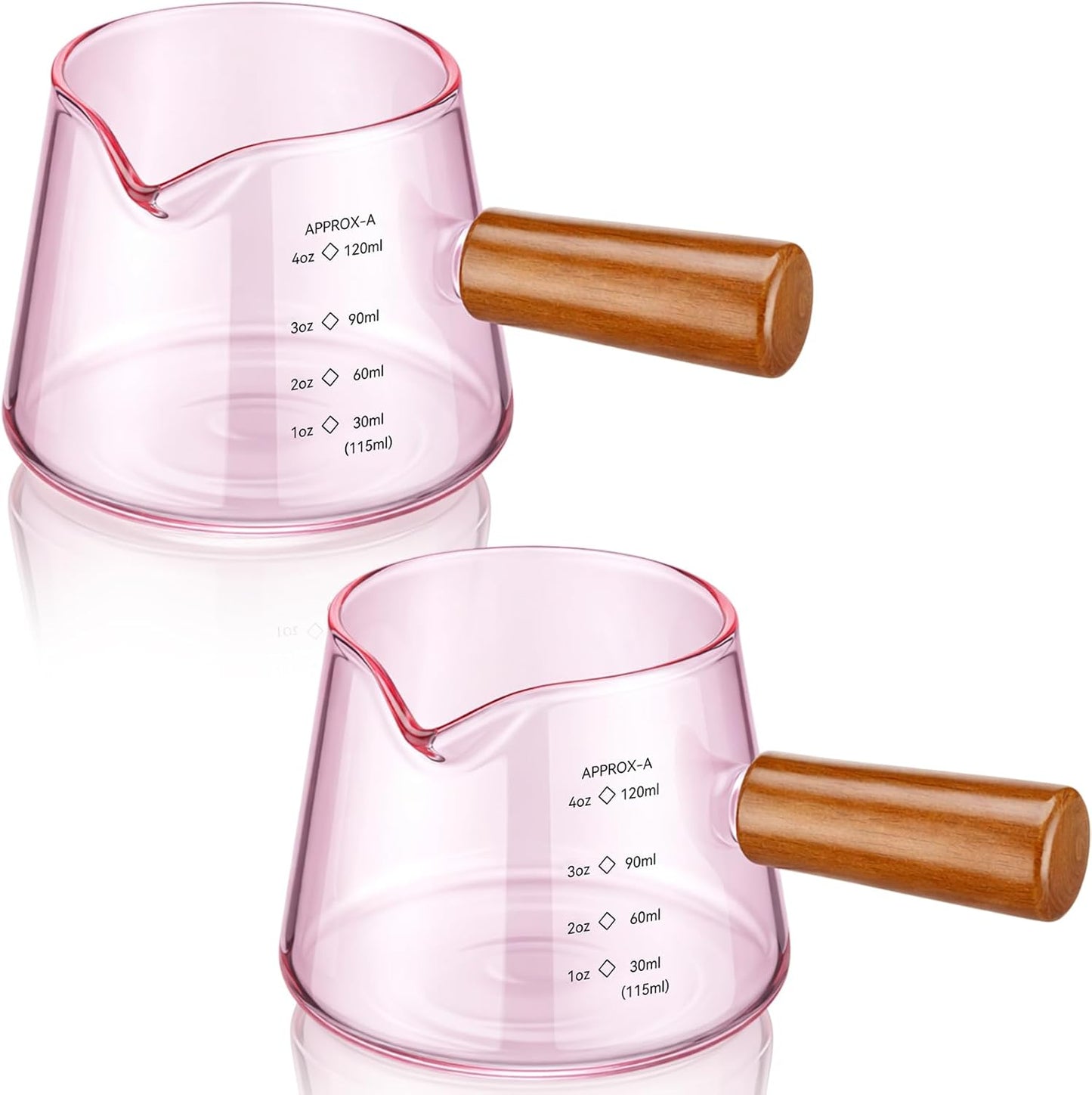 2 Pcs Espresso Cups, Espresso Shot Glasses with V-shaped Spouts and Handle, Small Cute Glass Measuring Cup, Milk Frothing Pitcher for Coffee Bar Accessories(4 OZ,Simple Style,Black)