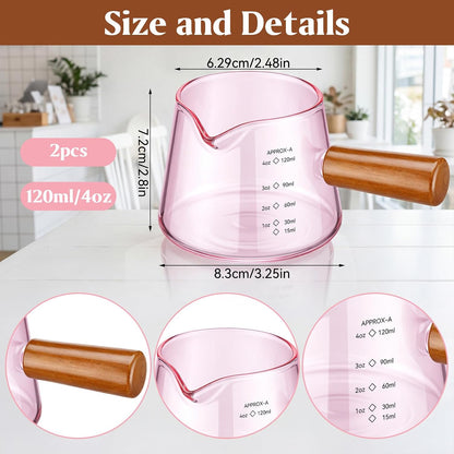2 Pcs Espresso Cups, Espresso Shot Glasses with V-shaped Spouts and Handle, Small Cute Glass Measuring Cup, Milk Frothing Pitcher for Coffee Bar Accessories(4 OZ,Simple Style,Black)