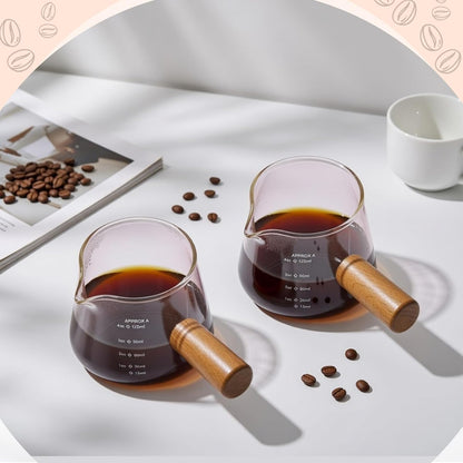 2 Pcs Espresso Cups, Espresso Shot Glasses with V-shaped Spouts and Handle, Small Cute Glass Measuring Cup, Milk Frothing Pitcher for Coffee Bar Accessories(4 OZ,Simple Style,Black)