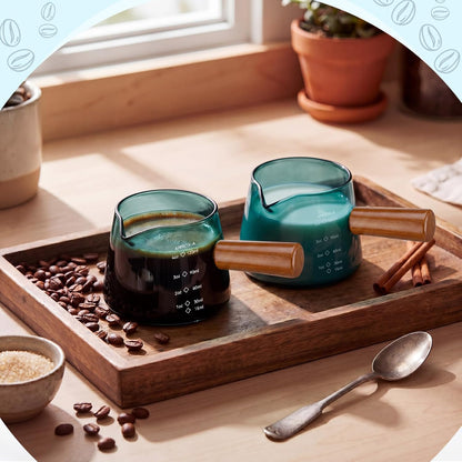 2 Pcs Espresso Cups, Espresso Shot Glasses with V-shaped Spouts and Handle, Small Cute Glass Measuring Cup, Milk Frothing Pitcher for Coffee Bar Accessories(4 OZ,Simple Style,Black)