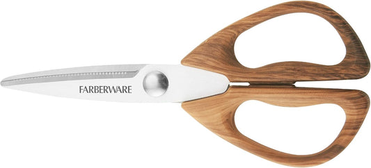 All-Purpose Kitchen Shears with Faux Wood-Grain Finish Handles, Stainless Steel Blades, Multipurpose Scissors for Meat, Herbs, and More