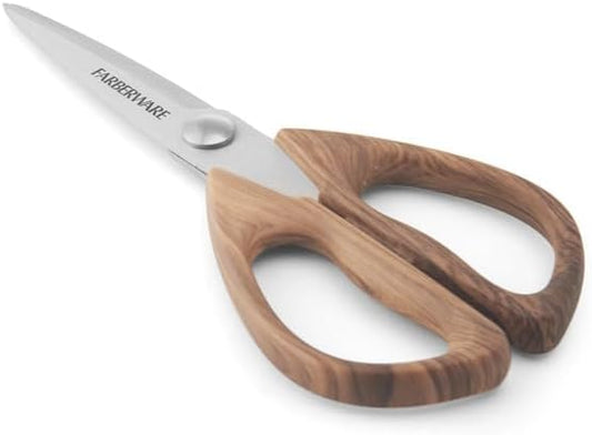 All-Purpose Kitchen Shears with Faux Wood-Grain Finish Handles, Stainless Steel Blades, Multipurpose Scissors for Meat, Herbs, and More
