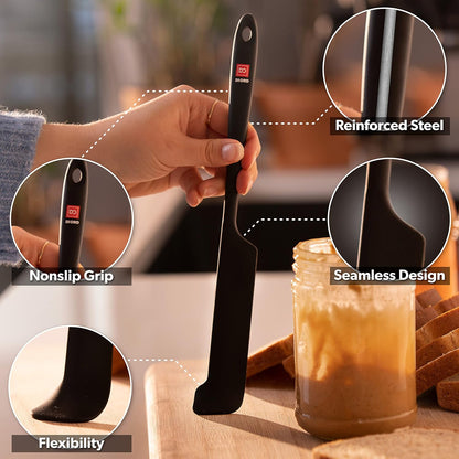 Silicone Jar Spatula Set - 600F Heat Resistant, 5-Pc Black