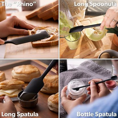 Silicone Jar Spatula Set - 600F Heat Resistant, 5-Pc Black