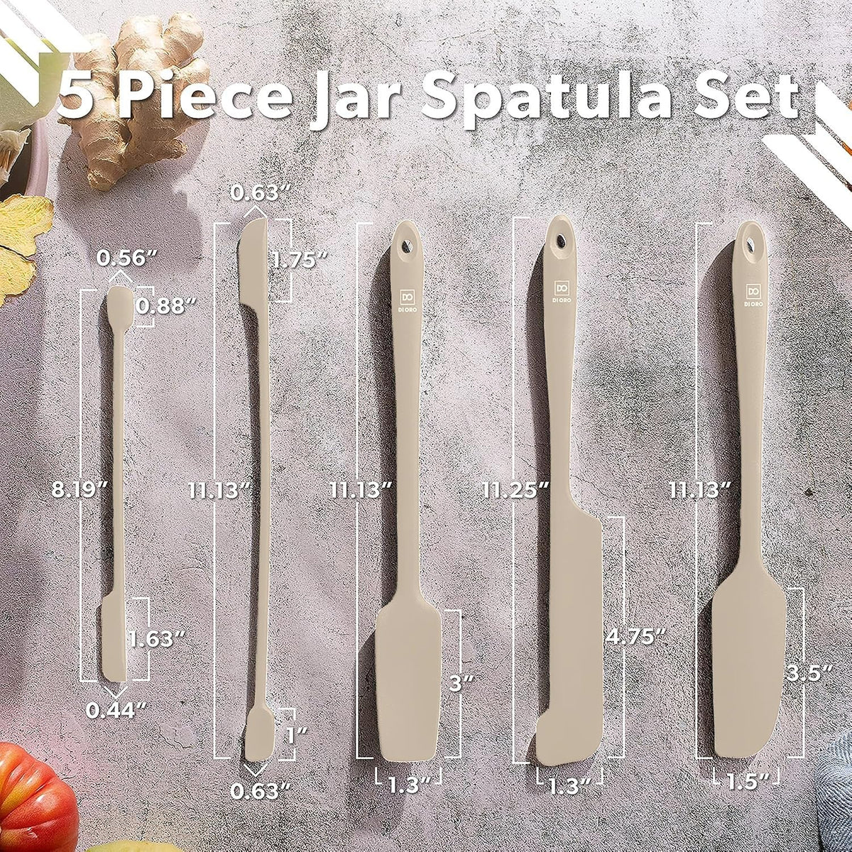 Silicone Jar Spatula Set - 600F Heat Resistant, 5-Pc Black
