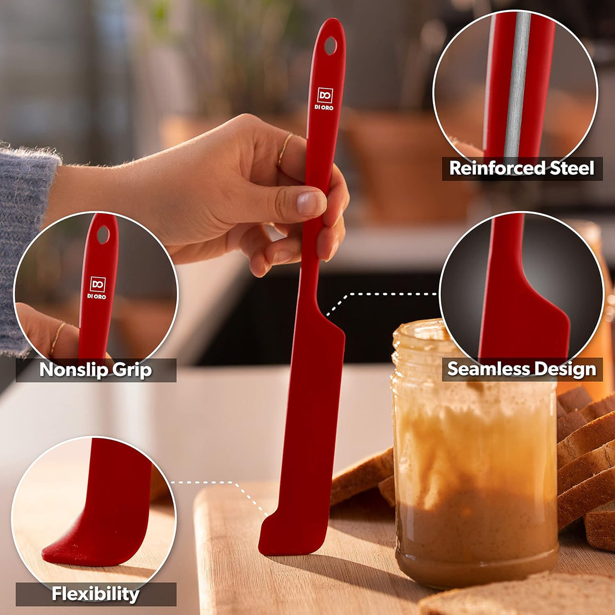Silicone Jar Spatula Set - 600F Heat Resistant, 5-Pc Black