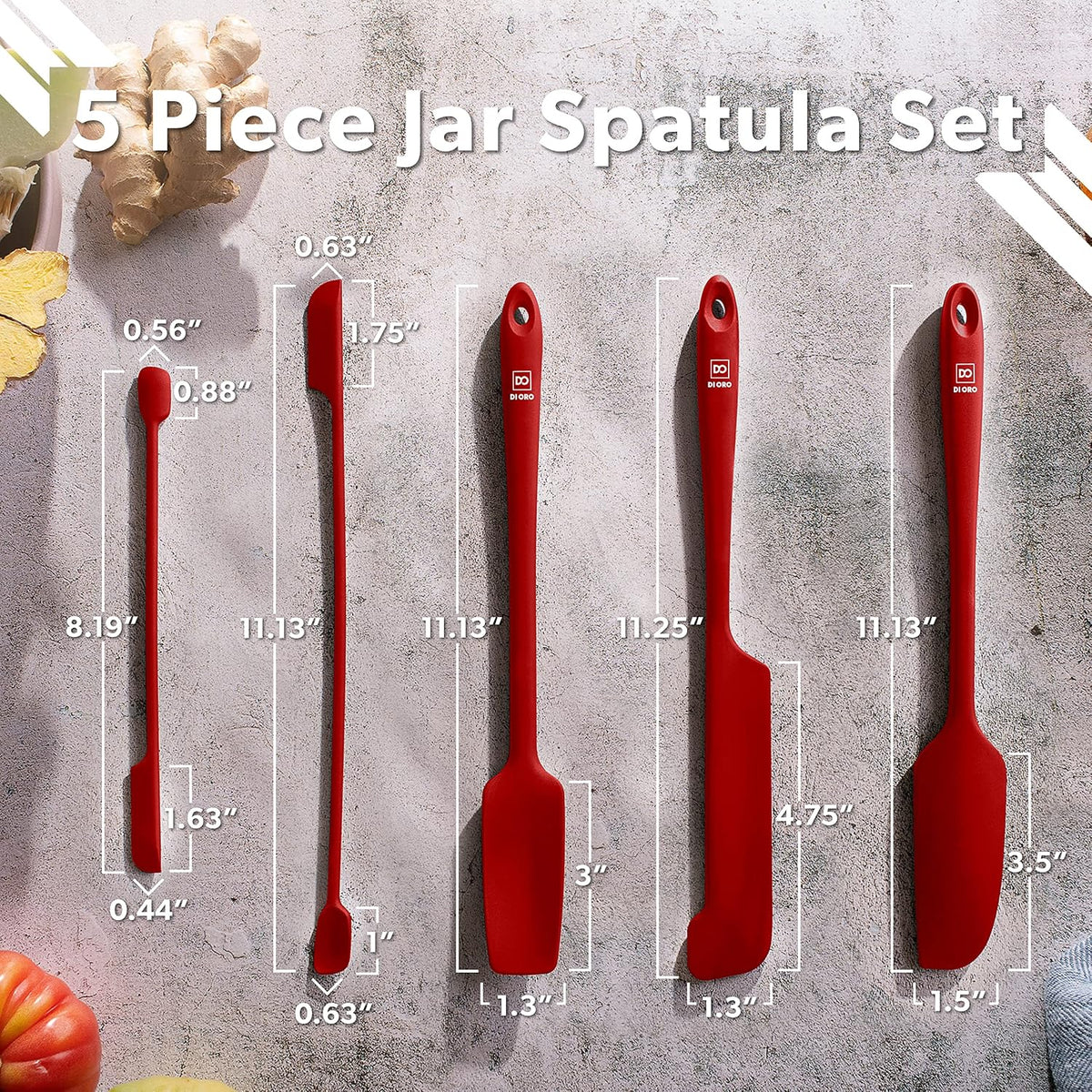 Silicone Jar Spatula Set - 600F Heat Resistant, 5-Pc Black