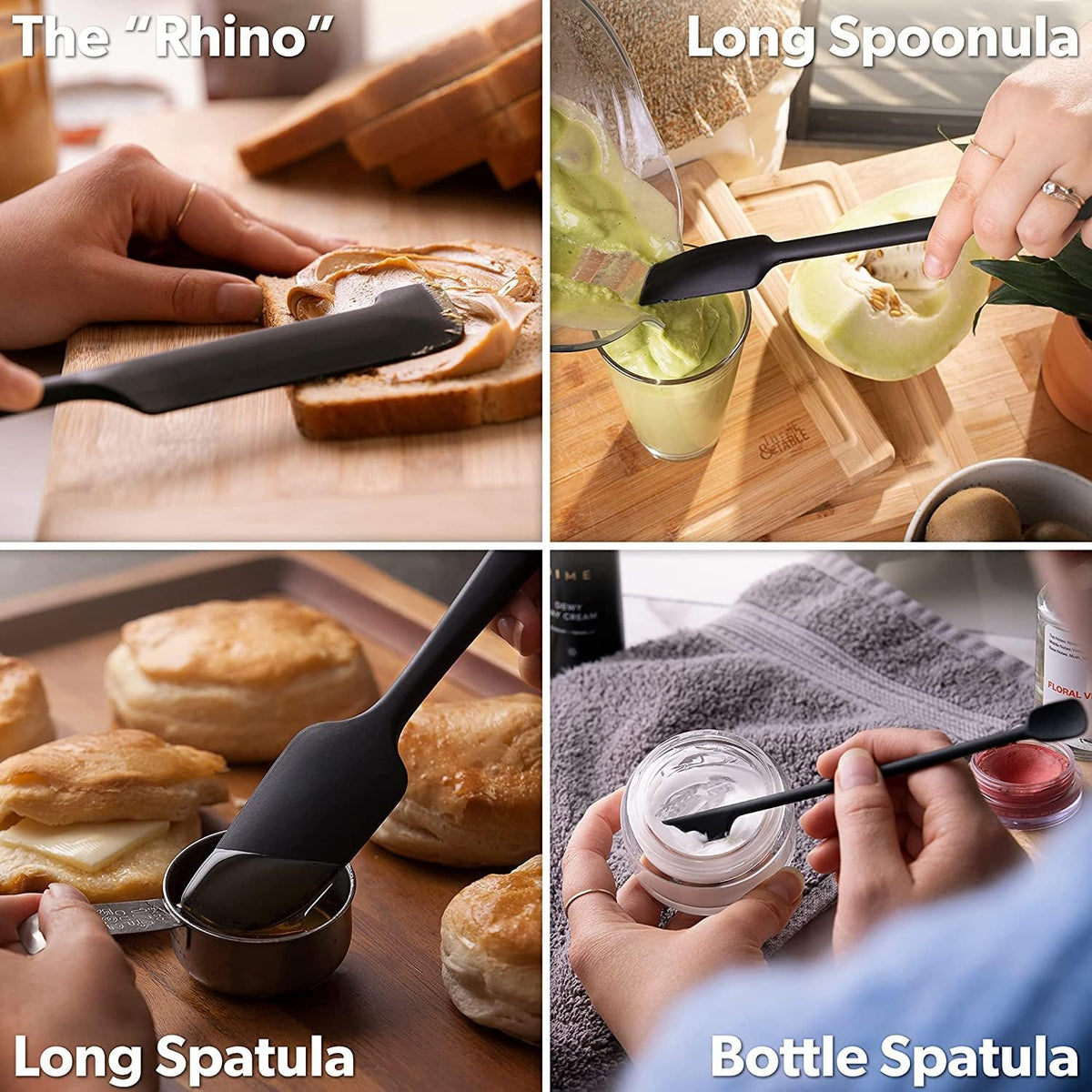 Silicone Jar Spatula Set - 600F Heat Resistant, 5-Pc Black
