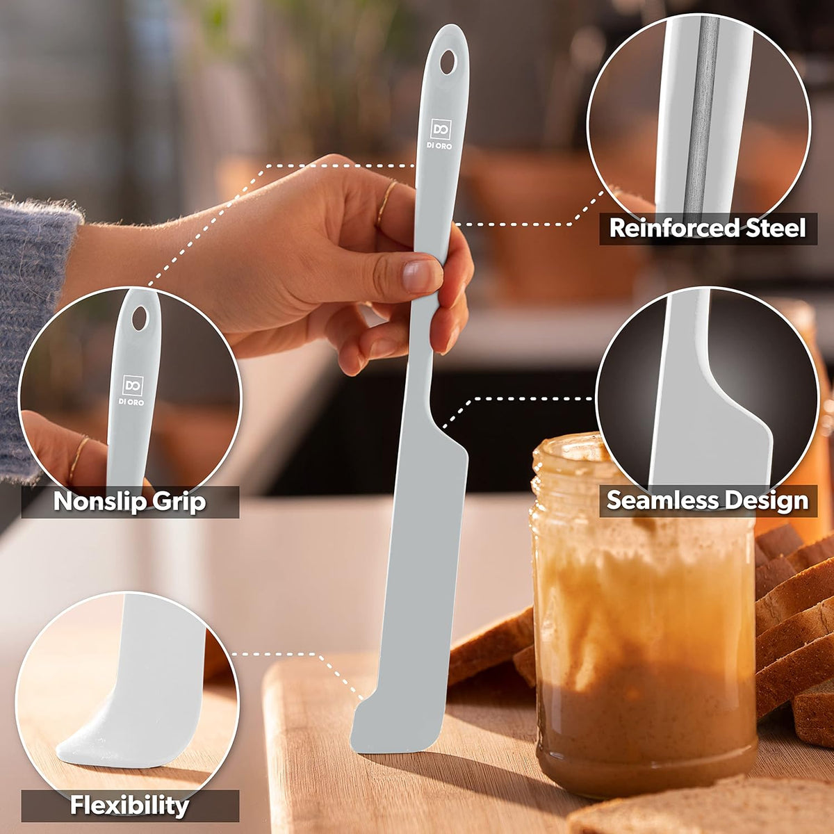 Silicone Jar Spatula Set - 600F Heat Resistant, 5-Pc Black