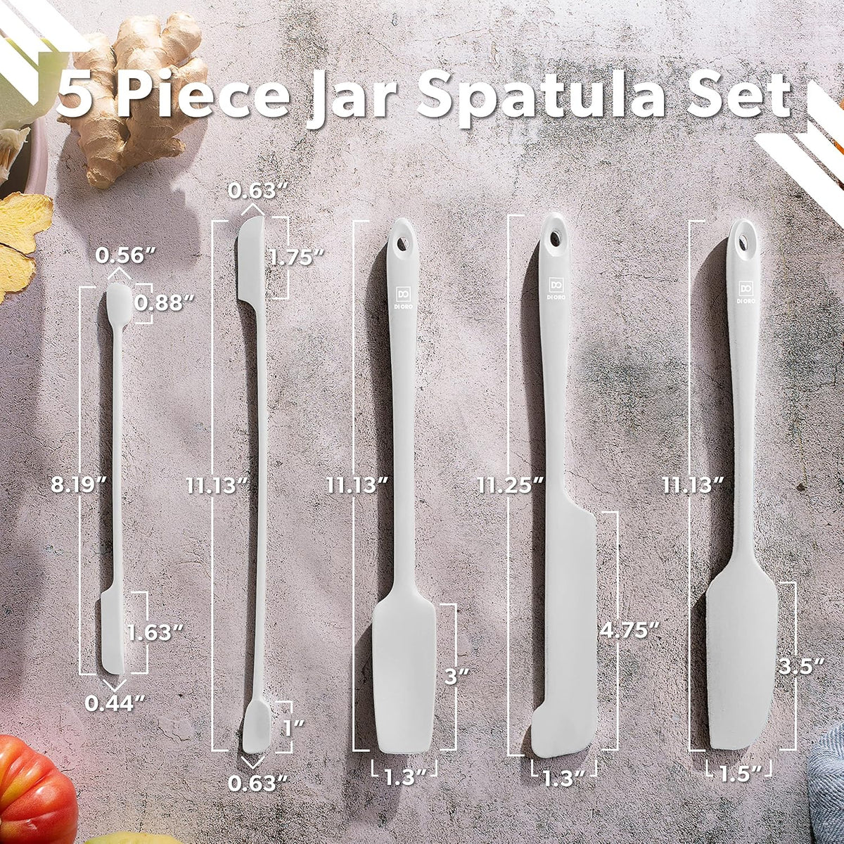 Silicone Jar Spatula Set - 600F Heat Resistant, 5-Pc Black
