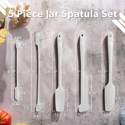 Silicone Jar Spatula Set - 600F Heat Resistant, 5-Pc Black