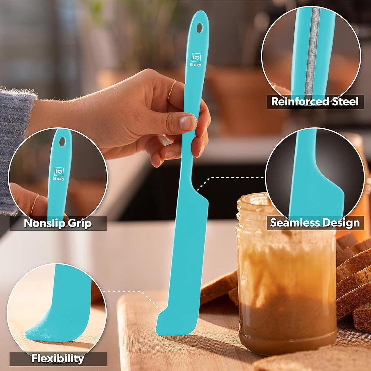 Silicone Jar Spatula Set - 600F Heat Resistant, 5-Pc Black