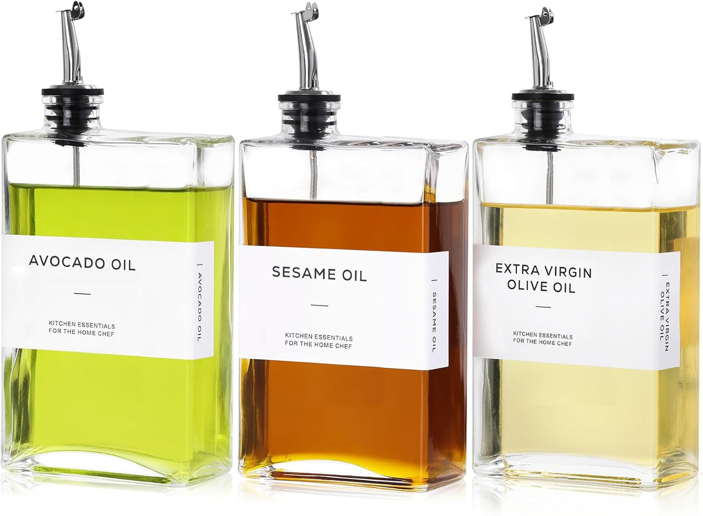 Olive Oil Dispenser Bottle for Kitchen, 3 Pack Glass Oil and Vinegar Dispenser Set, Elegant Book Design, Durable, Leak-Proof, Easy-Pour Spouts, Perfect for Kitchen, Dining Table (17oz)