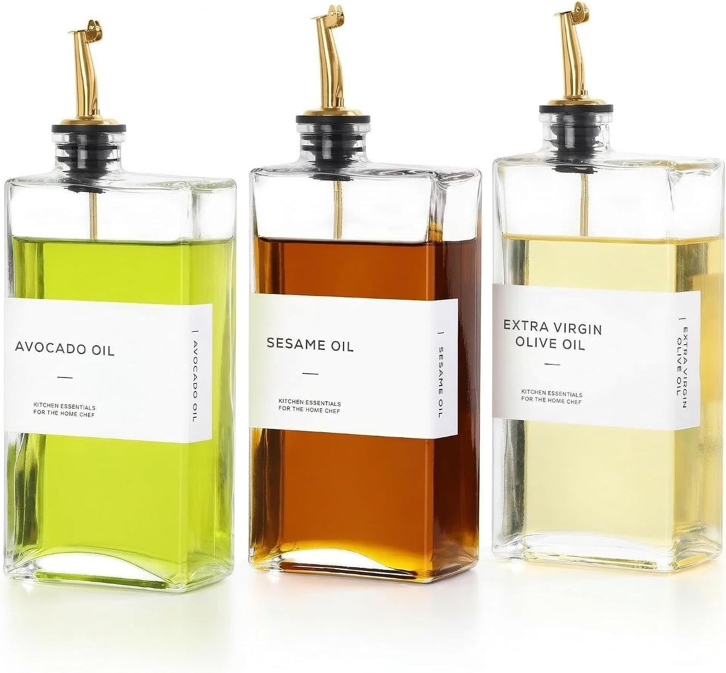 Olive Oil Dispenser Bottle for Kitchen, 3 Pack Glass Oil and Vinegar Dispenser Set, Elegant Book Design, Durable, Leak-Proof, Easy-Pour Spouts, Perfect for Kitchen, Dining Table (17oz)