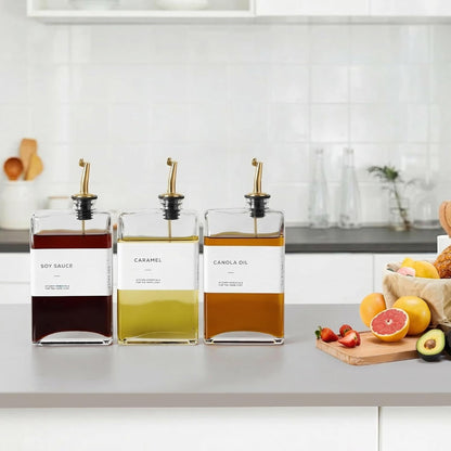 Olive Oil Dispenser Bottle for Kitchen, 3 Pack Glass Oil and Vinegar Dispenser Set, Elegant Book Design, Durable, Leak-Proof, Easy-Pour Spouts, Perfect for Kitchen, Dining Table (17oz)