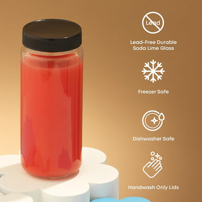 Glass Juice Bottles, 16 oz Glass Bottles with Caps. Set of 8 Juice Containers with Lids for Fridge, and Labels for Juice Jars. Glasses for Juice, Cold Brew Bottles, Smoothie Jars