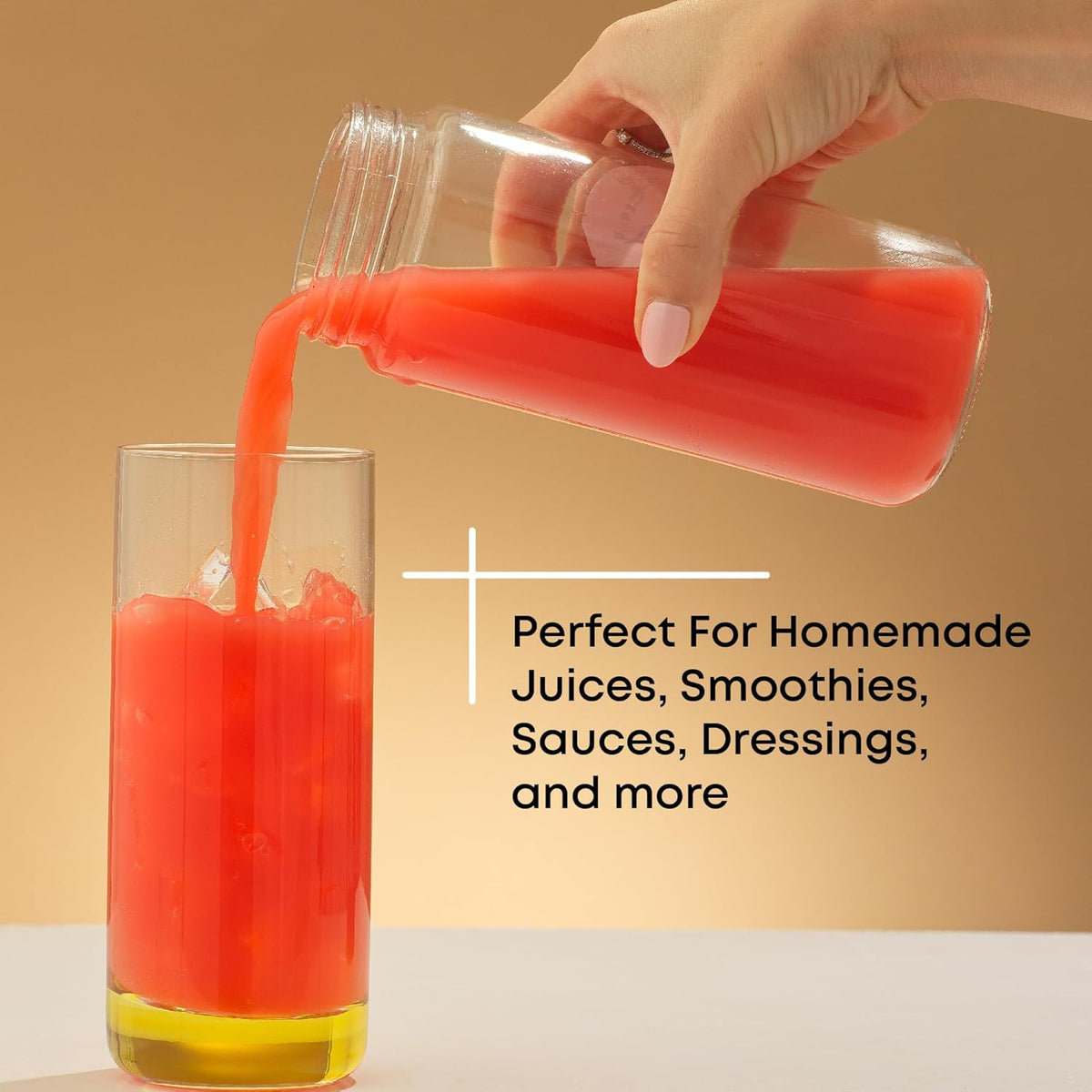 Glass Juice Bottles, 16 oz Glass Bottles with Caps. Set of 8 Juice Containers with Lids for Fridge, and Labels for Juice Jars. Glasses for Juice, Cold Brew Bottles, Smoothie Jars