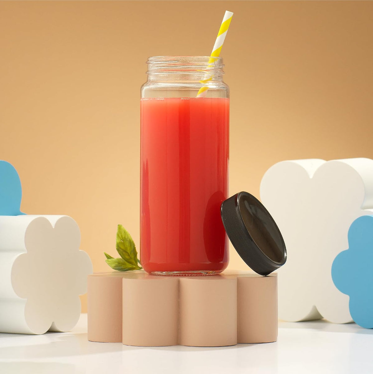 Glass Juice Bottles, 16 oz Glass Bottles with Caps. Set of 8 Juice Containers with Lids for Fridge, and Labels for Juice Jars. Glasses for Juice, Cold Brew Bottles, Smoothie Jars