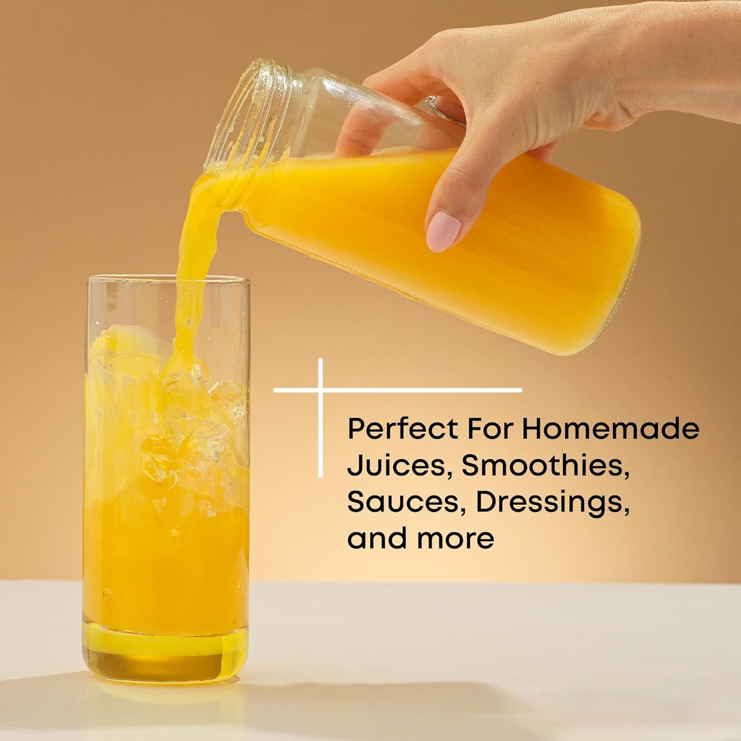 Glass Juice Bottles, 16 oz Glass Bottles with Caps. Set of 8 Juice Containers with Lids for Fridge, and Labels for Juice Jars. Glasses for Juice, Cold Brew Bottles, Smoothie Jars