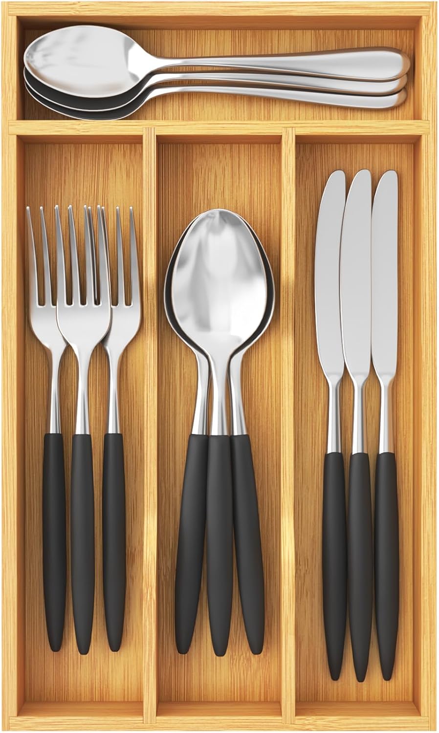Silverware Drawer Organizer, Utensil Tray for Kitchen, Flatware and Cutlery Holder, Storage for Spoons Forks Knives, 6.7 x 12", Natural