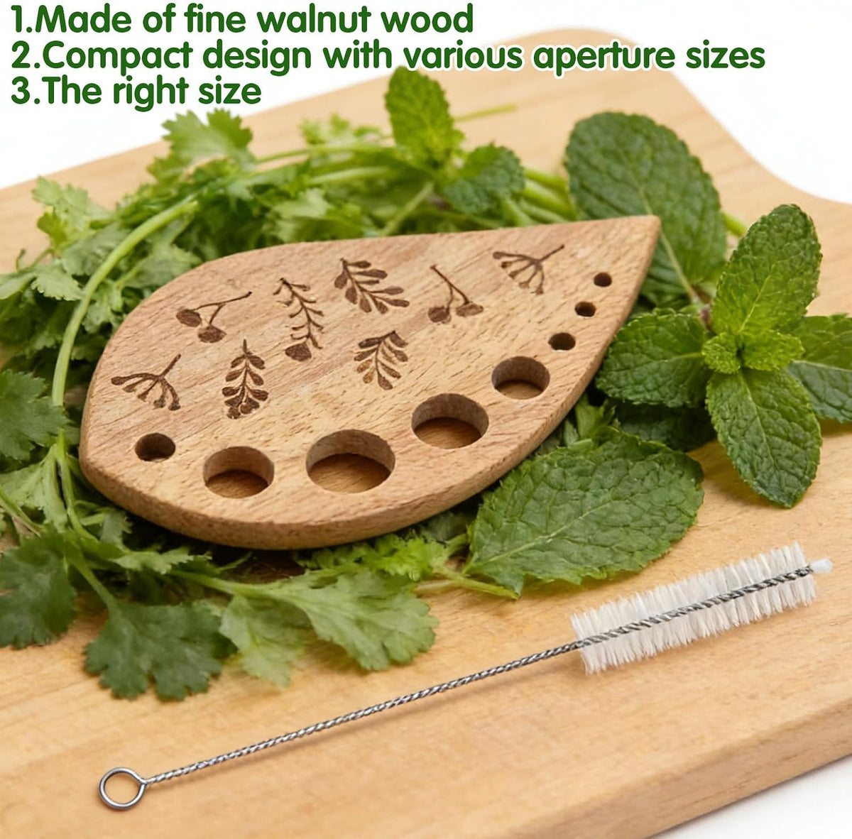 2Pcs Wooden Vegetable Leaf Separator, Pottery Herb Stripper Tool Supplies, Fun Kitchen Gadgets, Exquisite Herb Stripper Bowl Gifts for the Kitchen Suitable for Home Use & Chefs