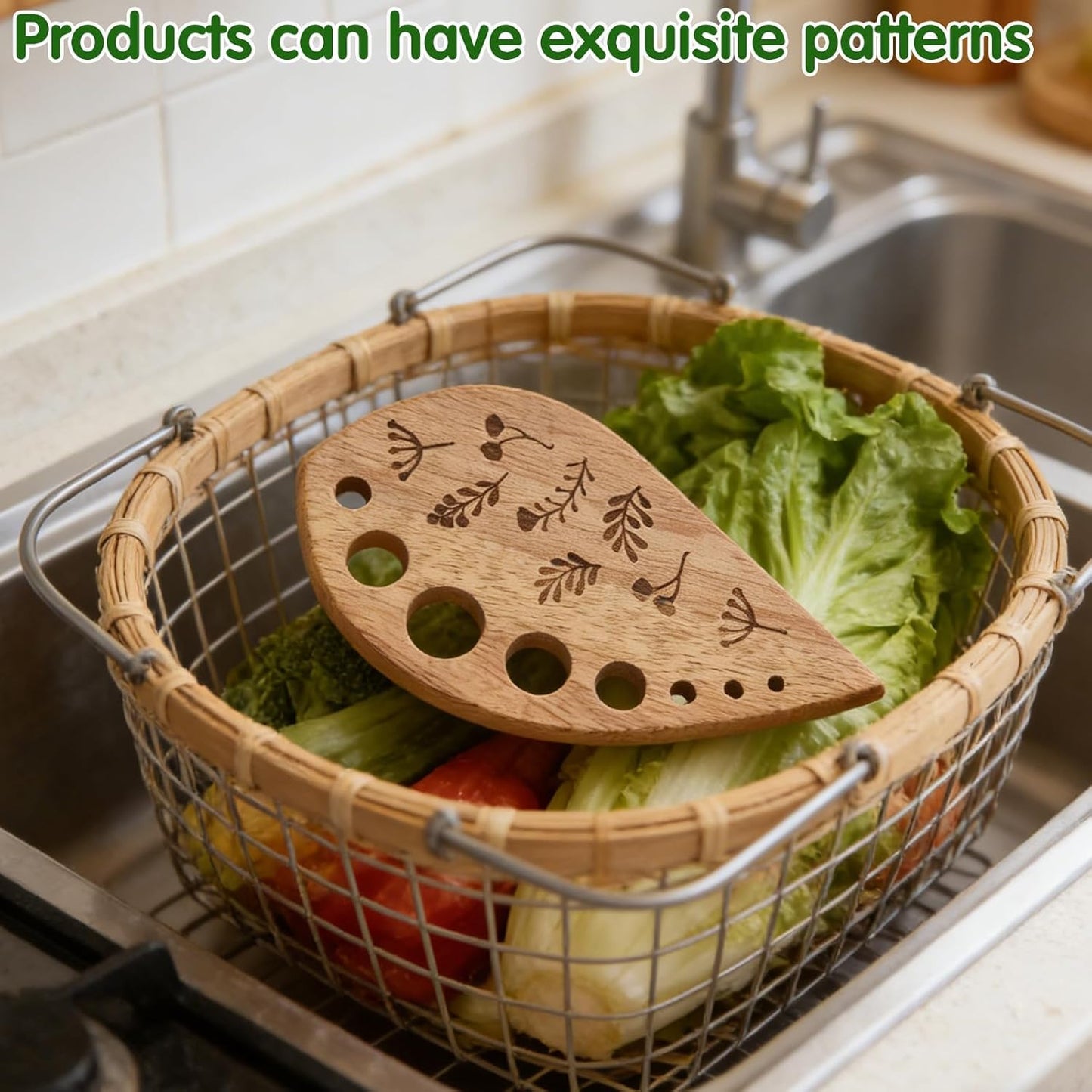 2Pcs Wooden Vegetable Leaf Separator, Pottery Herb Stripper Tool Supplies, Fun Kitchen Gadgets, Exquisite Herb Stripper Bowl Gifts for the Kitchen Suitable for Home Use & Chefs