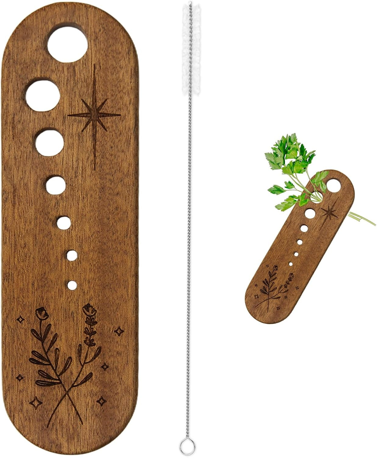 2Pcs Wooden Vegetable Leaf Separator, Pottery Herb Stripper Tool Supplies, Fun Kitchen Gadgets, Exquisite Herb Stripper Bowl Gifts for the Kitchen Suitable for Home Use & Chefs