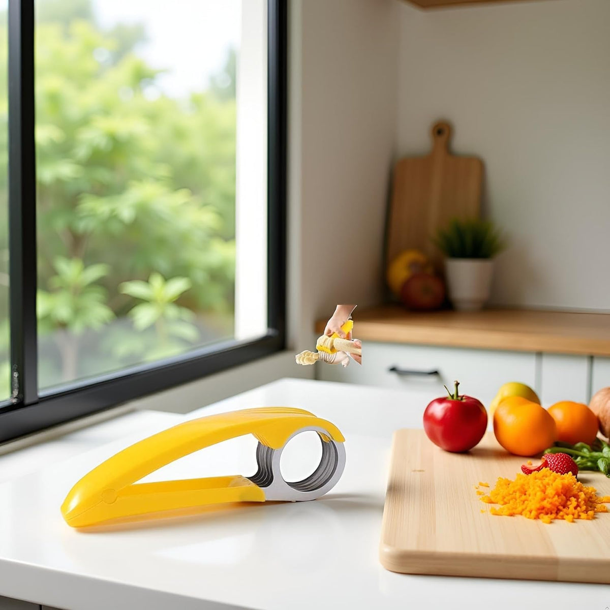 Yellow Food Manual Slicer, Handheld Portable Small Food Slicer Mandolines and Slicers, Multifunctional Slicer, Suit for Banana Strawberry Cucumber Carrot Egg Vegetable Fruit, Small Food Slicer