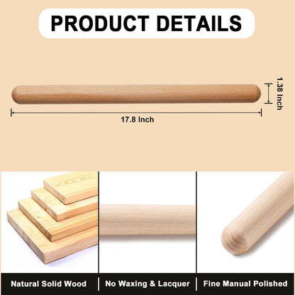 17.78 Inches French Rolling Pin,Extra-long Wood Rolling Pin for Baking,Classic Wooden Dough Roller for Fondant Pizza Pie Crust Cookie Pastry, Essential Kitchen Utensil,（Beech wood）