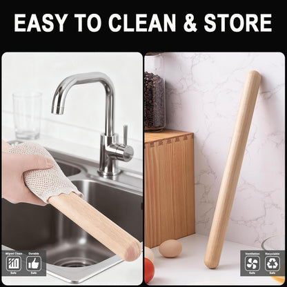 17.78 Inches French Rolling Pin,Extra-long Wood Rolling Pin for Baking,Classic Wooden Dough Roller for Fondant Pizza Pie Crust Cookie Pastry, Essential Kitchen Utensil,（Beech wood）