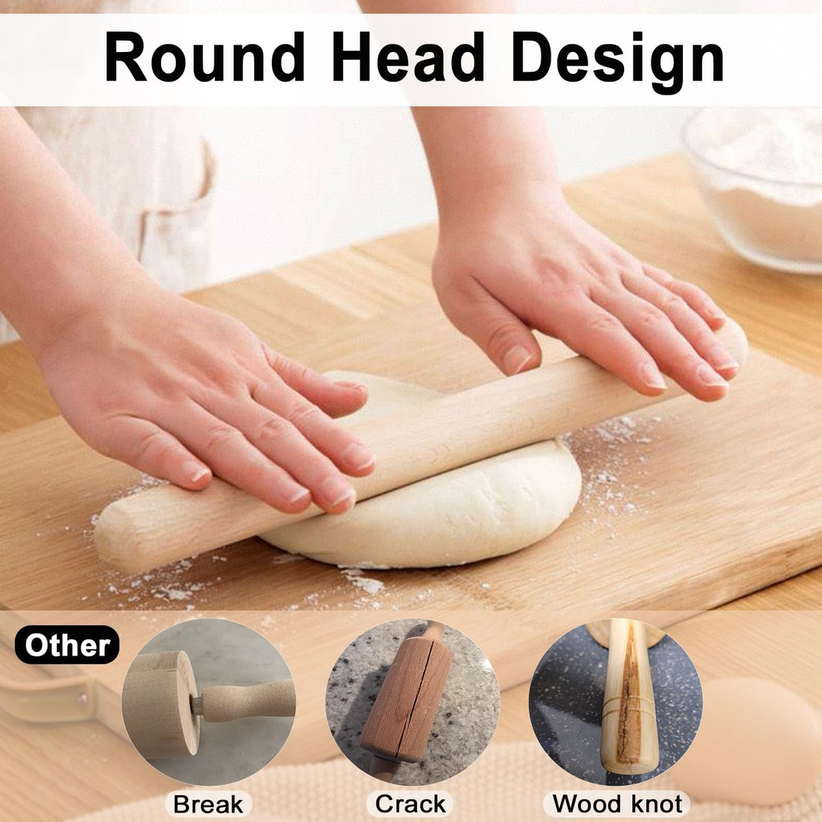 17.78 Inches French Rolling Pin,Extra-long Wood Rolling Pin for Baking,Classic Wooden Dough Roller for Fondant Pizza Pie Crust Cookie Pastry, Essential Kitchen Utensil,（Beech wood）
