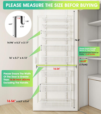 White 9-Tier Over The Door Pantry Organizer, Pantry Organization | Pantry Hanging Organizers and Storage, Adjustable Heavy-Duty Metal for Home & Kitchen, Back of Door Seasoning Rack