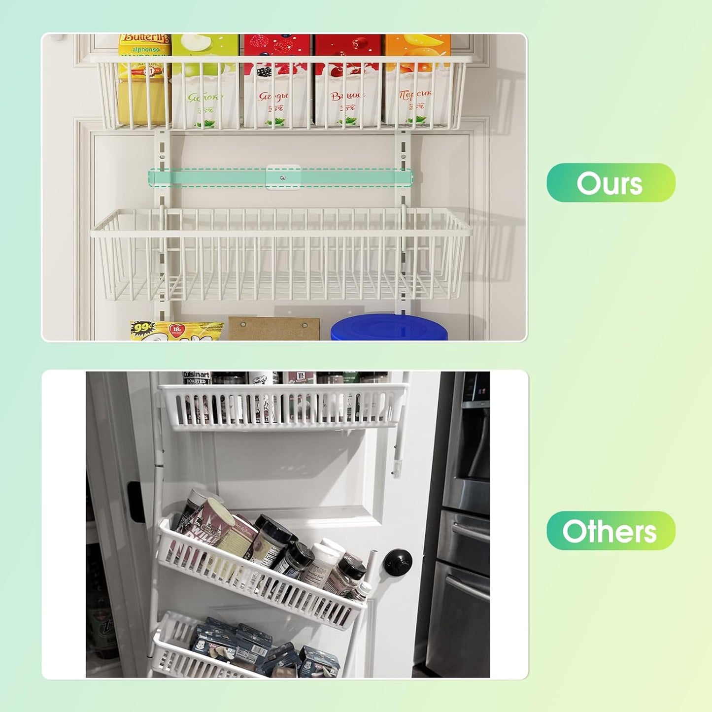 White 9-Tier Over The Door Pantry Organizer, Pantry Organization | Pantry Hanging Organizers and Storage, Adjustable Heavy-Duty Metal for Home & Kitchen, Back of Door Seasoning Rack