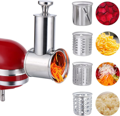 Large Stainless Steel Slicer Shredder Attachment for KitchenAid Mixers,Dishwasher Safe Vegetable Cheese Grater Accessories with 4 Cutting Blades