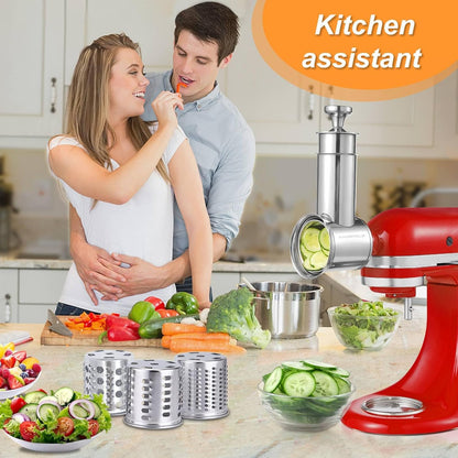 Large Stainless Steel Slicer Shredder Attachment for KitchenAid Mixers,Dishwasher Safe Vegetable Cheese Grater Accessories with 4 Cutting Blades
