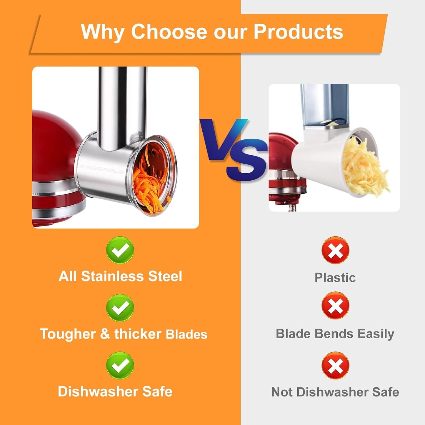 Large Stainless Steel Slicer Shredder Attachment for KitchenAid Mixers,Dishwasher Safe Vegetable Cheese Grater Accessories with 4 Cutting Blades